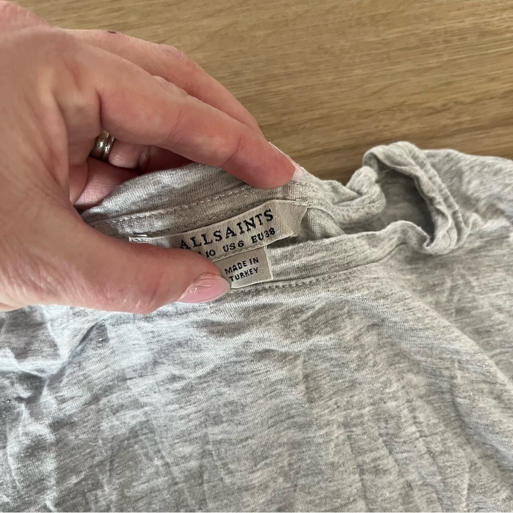 ** All Saints Tshirt Gray glitter roll sleeve Size 6 EU 38 - Picture 6 of 9